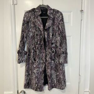 Worth New York 100% Silk Double Breasted Trench Coat - Purple Print - Petite